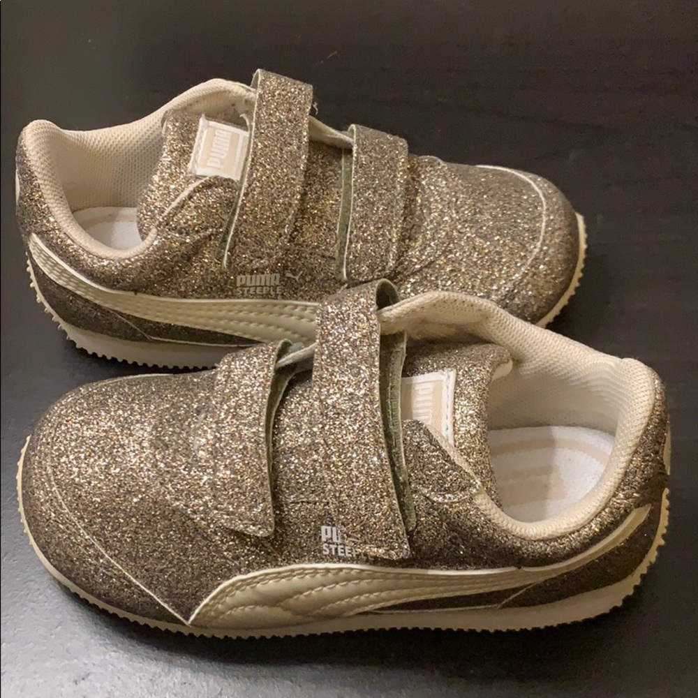 Toddler girl gold glitter Puma sneakers